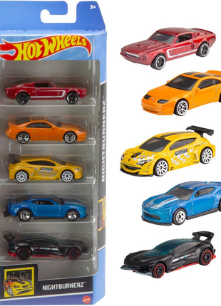Hot Wheels 1:64 Scale Die-Cast Toy Cars 5-Pack, Set of 5 Toy Race Cars, Hot Rods, Character Cars, Rescue or Pick-Up Trucks (Styles May Vary)