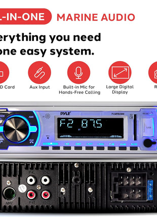 Pyle PLMRB29W Single-DIN In-Dash Digital Marine Stereo Receiver with Bluetooth (White)