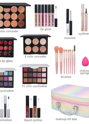 Pomcral All In On Makeup Kit Makeup Set For Teens, Women, Girl and Beginners Includes Eyeshadow Concealer Palette Lip Gloss Set Lipstick Eye Pencil Makeup Brushes