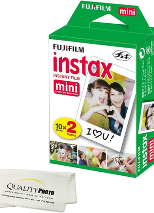 Fujifilm INSTAX Mini Instant Film (White) for Fujifilm Mini 8,9,11,12 Cameras w/Quality Photo Microfiber Cloth (20 Prints)