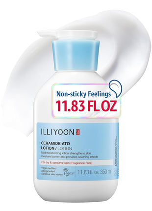 Illiyoon Ceramide Ato Lotion | Lightweight Moisturizer for Dry & Sensitive Skin, Barrier Repair for Face & Body, Mild for Babies, Vegan Certified, Korean Skin Care, 11.83 fl.oz.