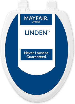Mayfair Linden Slow Close Toilet Seat, Non Slip Heavy Duty Wood, Easy Install, Elongated, White