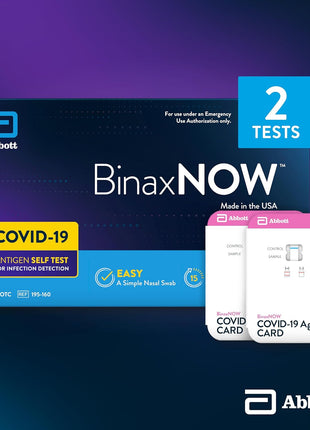BinaxNOW COVID-19 Antigen Self Test, 1 Pack, 2 Tests Total, COVID Test With 15-Minute Results Without Sending to a Lab, Easy to Use at Home