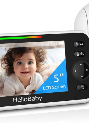 HelloBaby No WiFi Baby Monitor 5" Screen 30-Hour Battery Pan-Tilt-Zoom Video Upgrade with Camera and Audio, Night Vision, VOX, 2-Way Talk, 8 Lullabies and 1000ft Range, HB6550