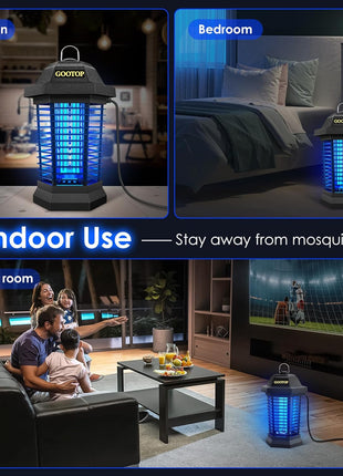 GOOTOP Bug Zapper Outdoor, Mosquito Zapper, 3 Prong Plug in Electric Fly Zapper, Mosquito Killer, Fly Traps, Flying Insects Zapper Indoor Outdoor, 4200V, ABS Plastic Outer (Black)