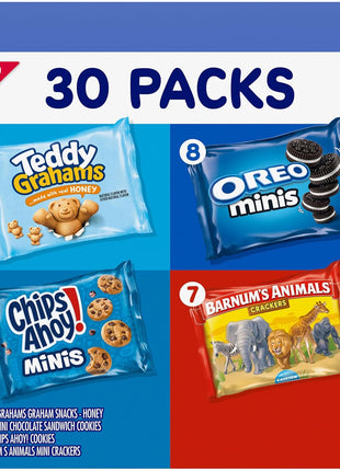 Nabisco Team Favorites Variety Pack, OREO Mini, CHIPS AHOY! Mini, Teddy Grahams Honey & Barnum's Animal Crackers, 30 Snack Packs