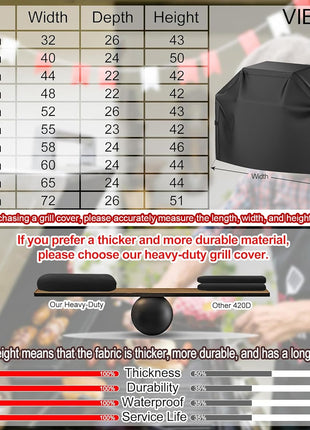 Grill Cover, 58 inch BBQ Gas Grill Cover for Outdoor Grill, Waterproof, Anti-UV, Rip-Proof, Fade Resistant Material, Barbecue Cover with Hook-and-Loop Straps & Adjustable Hem Drawstring, Black