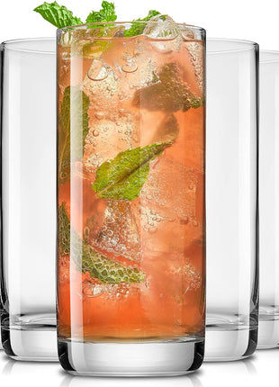 JoyJolt Faye 13oz Highball Glasses, 6pc Tall Glass Sets. Lead-Free Crystal Drinking Glasses. Water Glasses, Mojito Glass Cups, Tom Collins Bar Glassware, and Mixed Drink Cocktail Glass Set