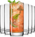 JoyJolt Faye 13oz Highball Glasses, 6pc Tall Glass Sets. Lead Free Crystal Drinking Glasses. Water Glasses, Mojito Glass Cups, Tom Collins Bar Glassware, and Mixed Drink Cocktail Glass Set