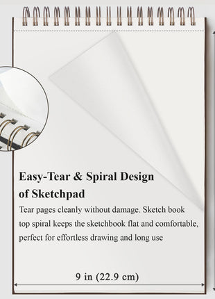 Fuxi 9" x 12" Sketch Book_Top Spiral Bound Sketchbook_100Sheets 68lb/100gsm | Art Sketch Pads for Drawing, Acid-Free Drawing Paper Pad for Kids, Students, Artists & Beginners, Art Supplies for Adults