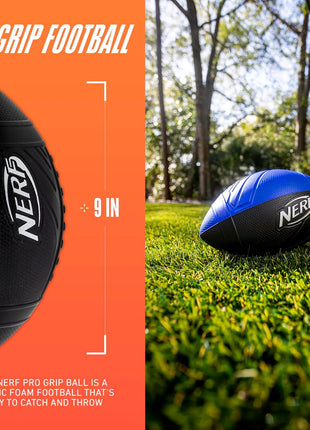 NERF Kids Foam Football - Pro Grip Youth Soft Foam Ball - Indoor + Outdoor - Small NERF Foam Football - 9" Inch Youth Sized Ball - Blue + Black