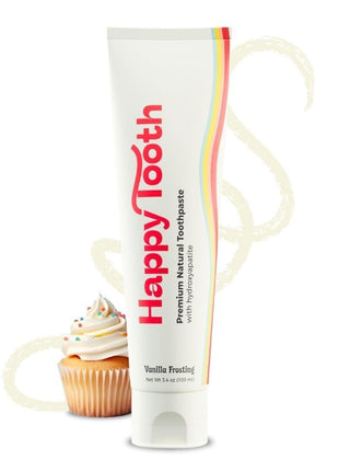 Happy Tooth Hydroxyapatite Toothpaste, Fluoride Free, Natural Whitening for Kids, Toddlers and Adults, SLS Free, Enamel Safe, Dentist Formulated with Clean Ingredients, Vanilla Frosting Flavor, 3.4oz