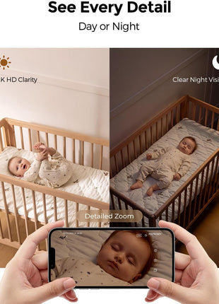 Momcozy Smart Baby Monitor, 2K HD Contact-Free Baby Camera, Table & Floor Stand, AI-Powered Notifications for Cry & Sound & Motion, Sleep Activity Log, 2-Way Audio, Night Vision, 2.4/5GHz WiFi, BM08