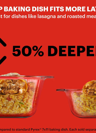 Pyrex Deep 9x13-Inch Glass Baking Dish with Lid, Deep Casserole Dish, Glass Food Container, Oven, Freezer and Microwave Safe, Clear Container
