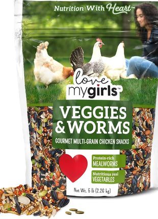 Love My Girls: Chicken Snacks - Pumpkin & Worms - 2lb Bag - Global Harvest, Gourmet Multi-Grain Treats, Corn-Free, Nutritious & Protein Rich Mealworms