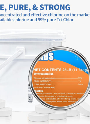 Chlorine Tablets 3 inch 25 Pounds, TABIT Swimming Pool Long Lasting Chlorinating Tablets, Slow Dissolving, Tri-Chlor for Swim Pool, Hot Tubs, Spa