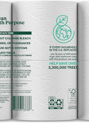 Seventh Generation Toilet Paper Recycled Bath Tissue 4-Pack 100% Recycled Paper 2-ply without Chlorine Bleach 12 Rolls