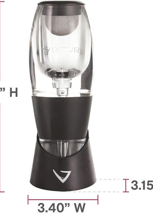 Vinturi Wine Aerator Pourer and Decanter for Red Wines Patented Design Perfectly Aerates Wines By The Glass or Bottle With Distinctive Sound, Includes No-Drip Base & Sediment Screen, Black