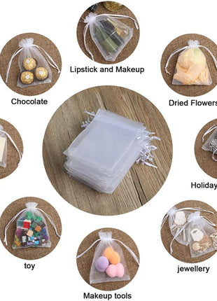 Hopttreely 100PCS Premium Sheer Organza Bags, White Wedding Favor Bags, 4x4.72 Jewelry Gift Bags for Party, Jewelry, Christmas, Festival, Bathroom Soaps, Makeup Organza, Wrapping Supplie