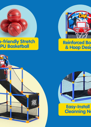 JOYIN Arcade Basketball Game Set with 4 Balls and Hoop for Kids 3+ Years Old Indoor Outdoor Sport Play - Easy Set Up - Air Pump Included - Ideal for Competition