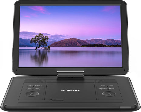 17.5" Portable DVD Player with 15.6" Large HD Screen, 6 Hours Rechargeable Battery, Support USB/SD Card/Sync TV and Multiple Disc Formats, High Volume Speaker, Black