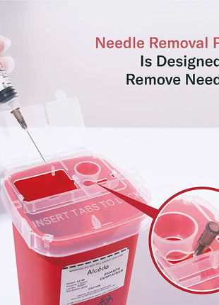 Alcedo 1 Quart Sharps Container (1-Pack) for Needle & Syringe Disposal | Small & Portable, Built-In Needle Removal Port, Temporary Safety Closure, Clear Lid, Ideal for Home, Travel & Professional