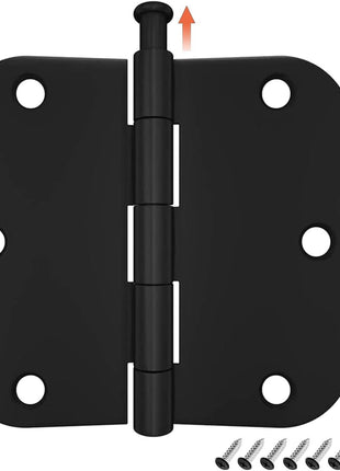 HOSOM Door Hinges 3 Pack Rounded Matte Black Door Hinge 3.5 x 3.5 inch with 5/8 Radius, Black 3 1/2 Interior Door Hinges, 3 ½ inchx 3 ½ inch Hardware