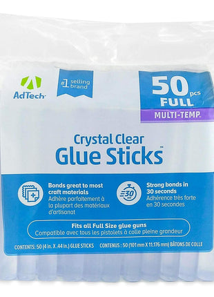 AdTech Crystal Clear Hot Glue Gun Sticks (W220-14ZIP50) – Full Size Hot Glue Sticks. All-purpose glue sticks for crafting, scrapbooking & more. 50 pieces. Length: 4" Diameter: .44".