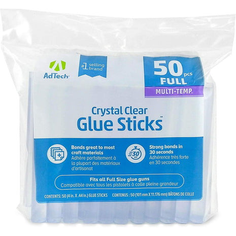 AdTech Crystal Clear Hot Glue Gun Sticks (W220-14ZIP50) – Full Size Hot Glue Sticks. All-purpose glue sticks for crafting, scrapbooking & more. 50 pieces. Length: 4" Diameter: .44".