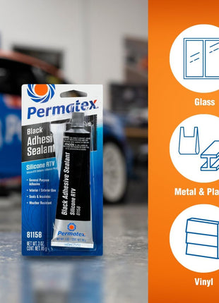 Permatex 81158 Black Silicone Adhesive Sealant, 3 oz. Tube, Pack of 1