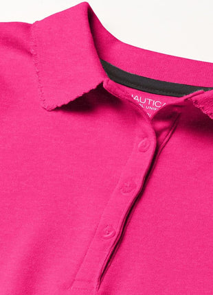 Nautica Girls' School Uniform Short Sleeve Polo Shirt, Button Closure, Soft Pique Fabric, Hot Pink, 8-10