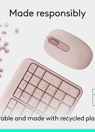 Logitech MK250 Compact Bluetooth Wireless Keyboard and Mouse Combo - Rose | Bluetooth connection only, compact keyboard with number pad, small ambidextrous M196 mouse with 3 non-customizable buttons