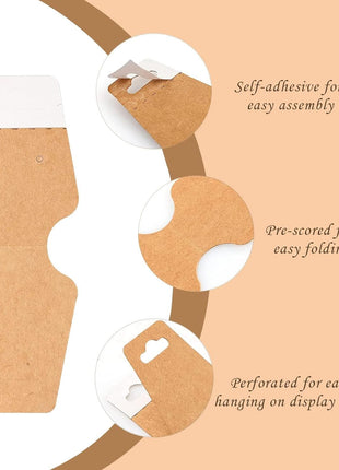 200 Pcs Necklace Display Cards with Adhesive, Thick Bracelet Keychain Display Cards, Kraft Paper Necklace Cards for Jewelry Display Selling