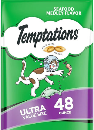 Temptations Cat Treats, Classic Crunchy and Soft Cat Treats, Seafood Medley Flavor, 30 oz. Tub