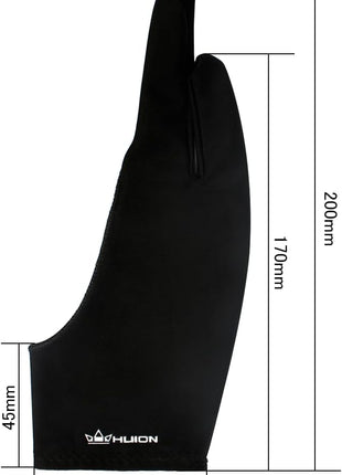 HUION Artist Drawing Glove, One Size, Left or Right Hand | Two-Finger Soft Lycra and Nylon Glove for Sketching, Inking, Coloring and Digital Drawing on Tablets, Reduces Friction