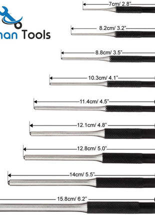 Roll Pin Punch Set 9pc - Great Nail Punch for Gun Tool Kit Building, Watch Repair Kit and Removing Firing Pin with Tool Pouch
