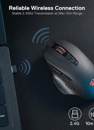 Redragon M656 Gainer Wireless Gaming Mouse, 4000 DPI 2.4Ghz Wireless Mouse w/ 5 DPI Levels, 7 Macro Buttons, Red LED Backlit & Pro Software/Drive Supported, for PC/Mac/Laptop