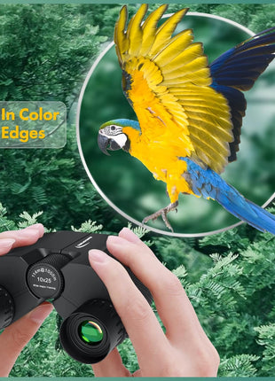 Aurosports 10x25 Compact Binoculars for Bird Watching, Cruise Ship, Travel | Small & Lightweight for Adults Kids; BAK4 & FMC for Crystal Clarity; Easy Focus with Case & Strap; Gift for Hunting, Sports