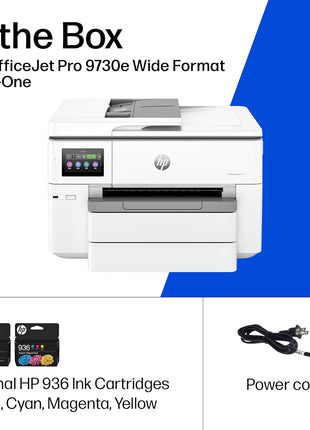 HP OfficeJet Pro 9730e Wide Format Wireless All-in-One Color Inkjet Printer, Print, scan, Copy, ADF, Duplex Printing Best-for-Office, 3 Month Instant Ink Trial Included, AI-Enabled (537P6A)