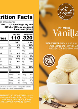 Triple Scoop - Premium Vanilla Ice Cream Mix For Ice Cream Maker. Simple, Easy, Delicious. From Gourmet Mix To Maker in 5 Minutes, Makes 2 Creamy Quarts. Made in USA. (1 Pack, Vanilla)