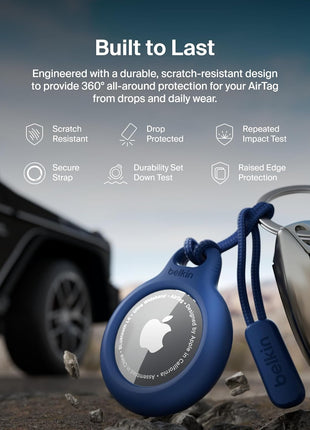 Belkin Apple Airtag Secure Holder With Strap - Apple Air Tag Keychain - Airtag Holder With Strap For Key Ring - Airtag Keychain Accessories - Scratch Resistant Airtag Case With Raised Edges - Blue