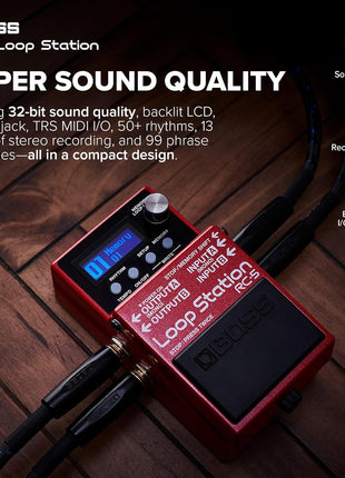 BOSS RC 5 Loop Station | Advanced Looping Features in a Compact Pedal | 32 Bit AD/DA and 32 bit Floating Point Processing | 13 Hours Record Time | Multi Color LCD | MIDI/IO & USB Connectivity