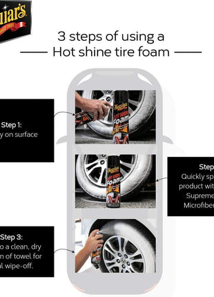 Meguiar's Hot Shine Tire Foam, High Gloss Tire Shine That Cleans, Shines, and Protects in One Step, Deep, Black Shine with Conditioners and UV Protection, Best Gifts for Car Lovers, 19 Oz Aerosol