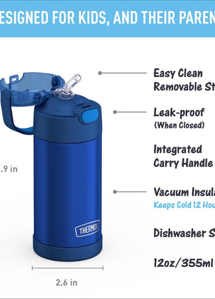 THERMOS FUNTAINER Water Bottle with Straw, 12oz, Blue