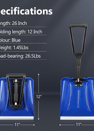 SHANTRA Folding Snow Shovel with Aluminum Edge, D-Grip Portable Shovel for Snow Removal, Lightweight Emergency Snow Shovel, Multifunctional Collapsible Shovel, Shovel For Car Driveway, Garden, Camping