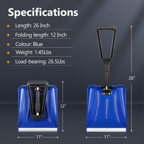 SHANTRA Folding Snow Shovel with Aluminum Edge, D-Grip Portable Shovel for Snow Removal, Lightweight Emergency Snow Shovel, Multifunctional Collapsible Shovel, Shovel For Car Driveway, Garden, Camping
