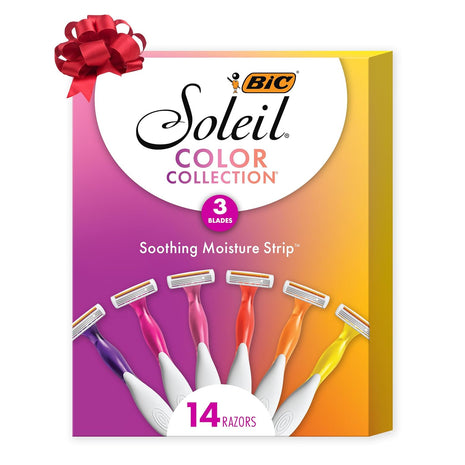 BIC Soleil Smooth Colors Women's Disposable with 3 Blade Razors, Vibrant Handles and Moisture Strip, 14-Pack