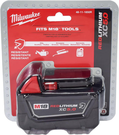 Milwaukee 48-11-1850R M18 18V 5Ah XC Extended Capacity Resistant Battery 2 Pack, (48-11-1850Rx2)