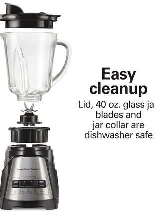 Hamilton Beach Power Elite Blender For Smoothies With Wave Action System | 40 oz. Glass Jar | 12 Functions Including Puree, Crush Ice | 700 Watts | Black | 58148AG