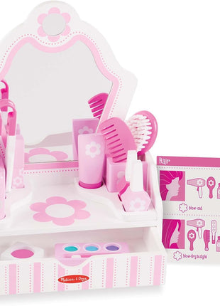 Melissa & Doug Wooden Beauty Salon Play Set, 18-Piece Vanity with Pretend Play Toys, Makeup, Mirror, Accessories & More, Preschool Toys for Girls & Boys Ages 3+ - FSC Certified